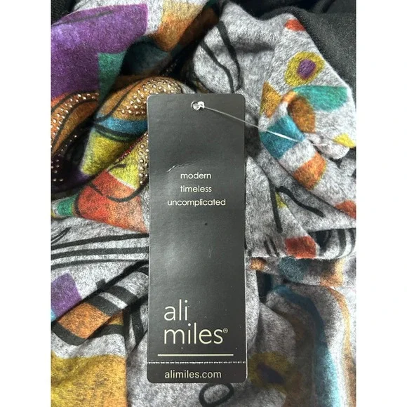 NEW Ali Miles XL Black Gray Abstract Face Art Cowl Neck 3/4 Sleeve Tunic Shirt - Picture 5 of 10